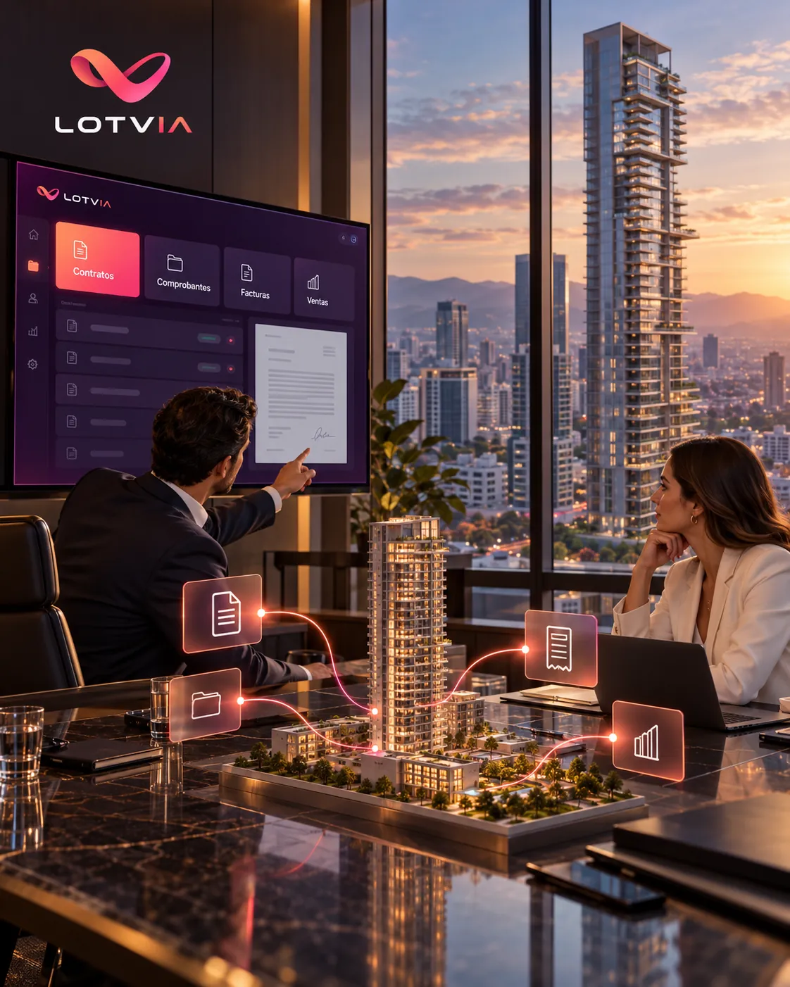 Equipo revisando contratos, comprobantes, facturas y ventas de un desarrollo en Lotvia