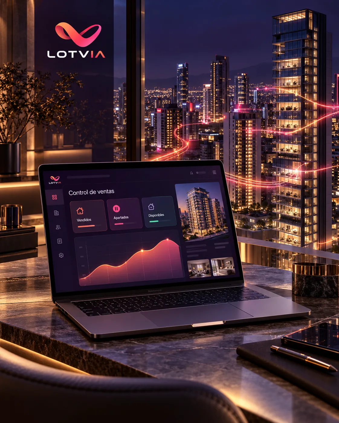 Laptop con el panel de control de ventas de Lotvia